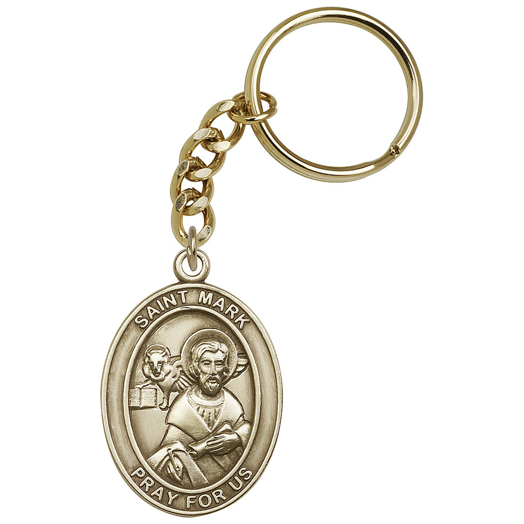 Gold Engravable Oval St Mark the Evangelist Key Chain