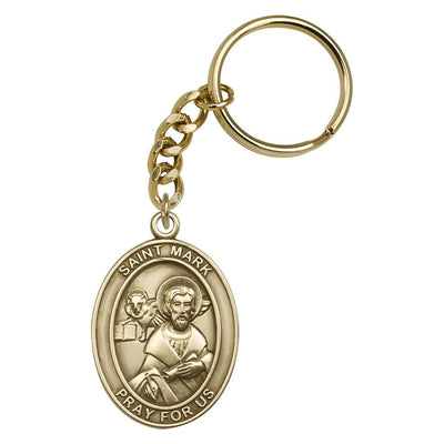 Gold Engravable Oval St Mark the Evangelist Key Chain, Measures 1 7/8 x 11/4, Bliss Manufacturing