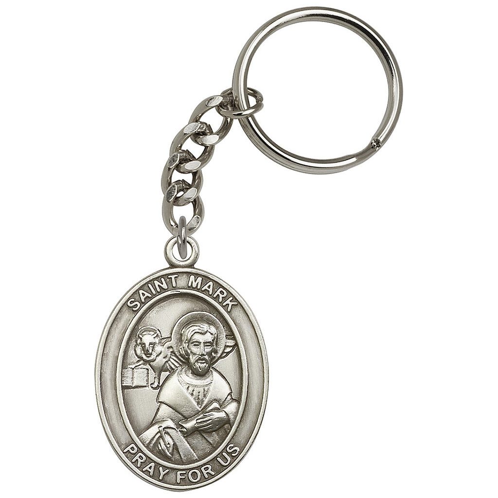 Pewter Engravable Oval St Mark the Evangelist Key Chain