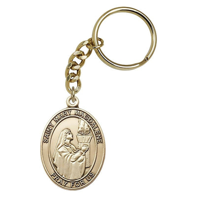 St. Mary Magdalene Engravable Oval Gold Tone Key Chain, Measures 1 7/8 x 11/4, Bliss Manufacturing