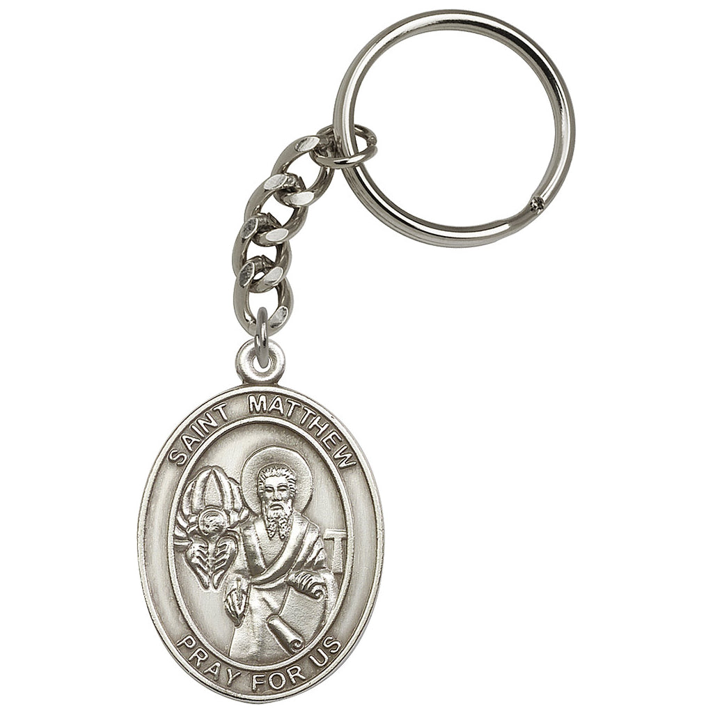 Bliss Engravable Oval St Matthew Pewter Key Chain