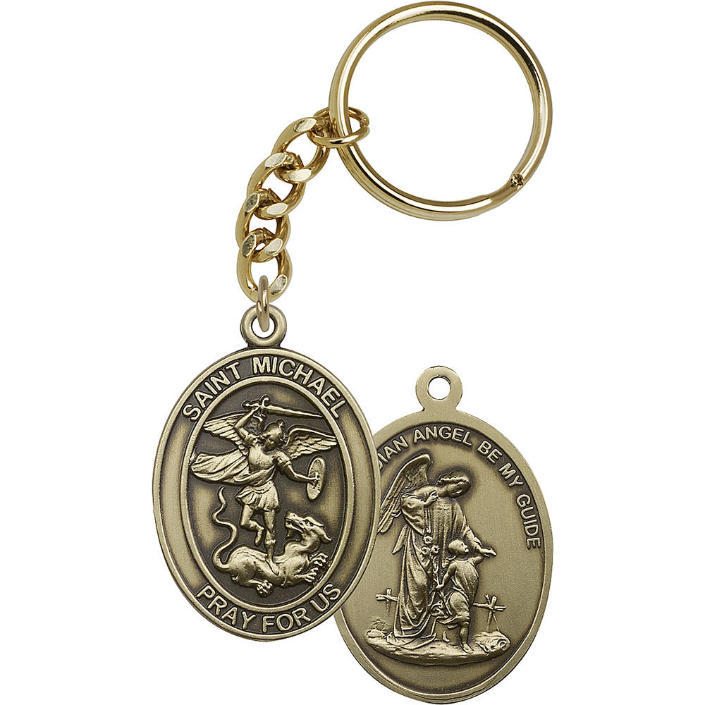 Bliss Manufacturing St Michael and Guardian Angel on Back Key Chain