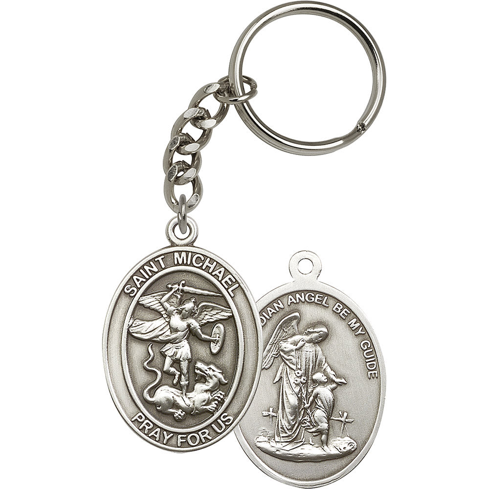 Bliss Manufacturing St Michael and Guardian Angel on Back Key Chain