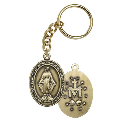 Oval Miraculous Medal Gold Tone Key Chain, Made in USA, Bliss Manufacturing