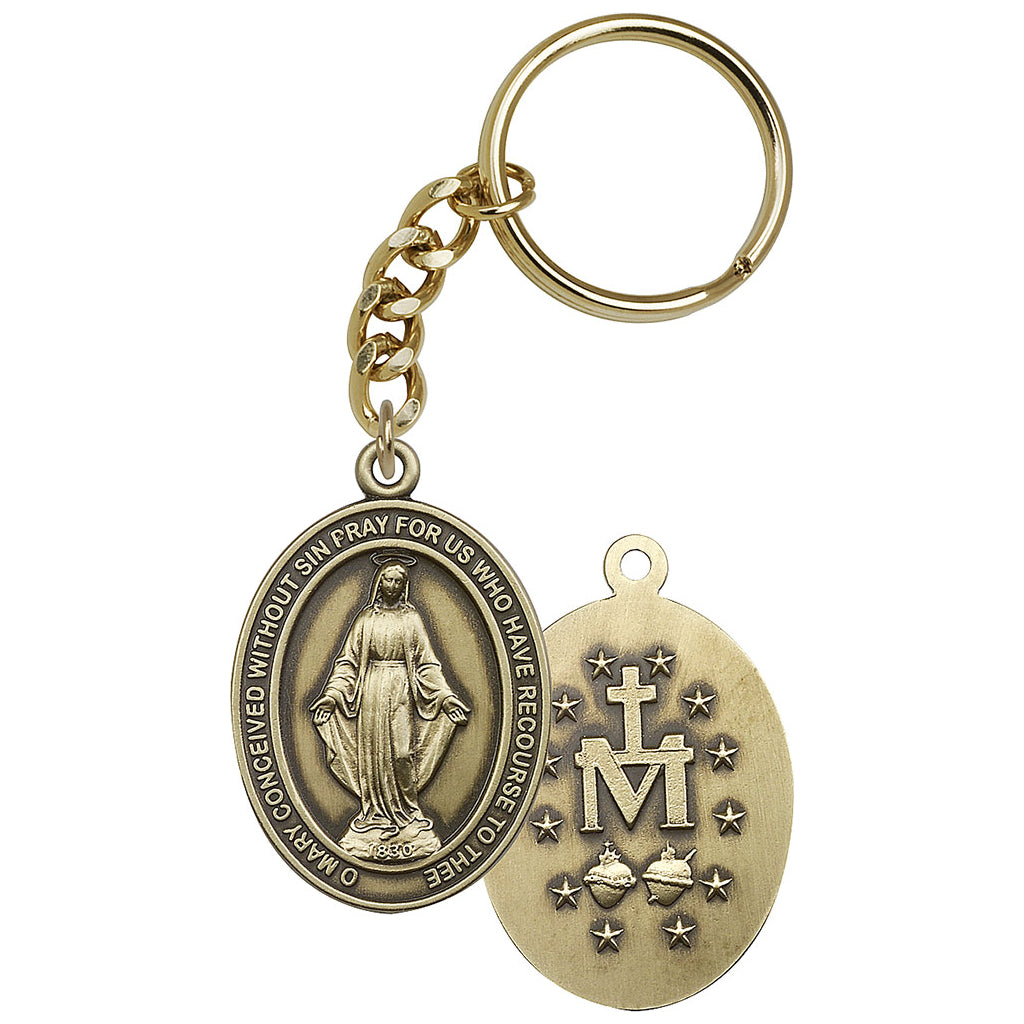 Gold Miraculous Medal Oval Key Chain