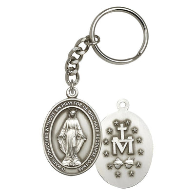 Oval Miraculous Medal Key Chain, Made in USA, pewter, Bliss Manufacturing