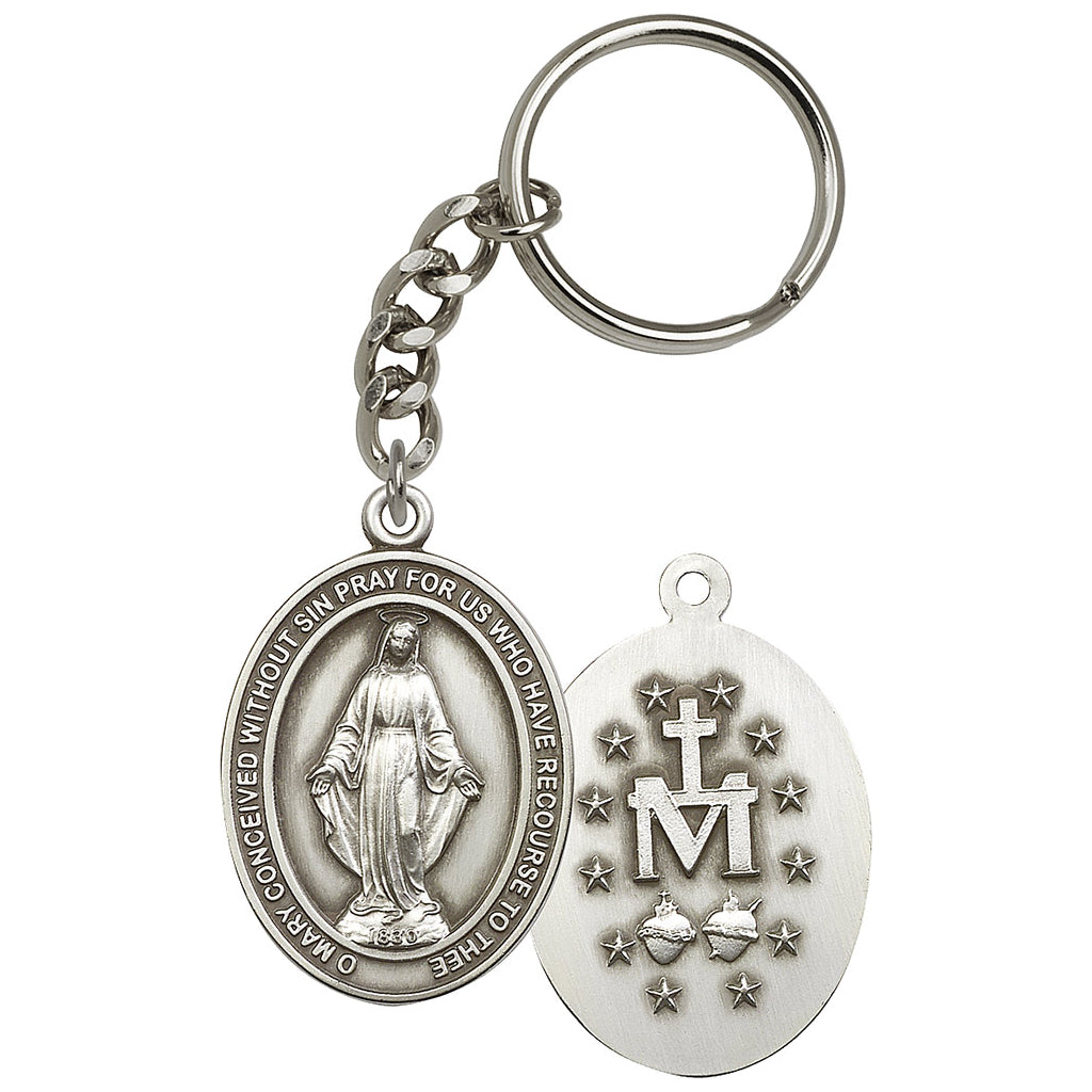 Pewter Miraculous Medal Oval Key Chain