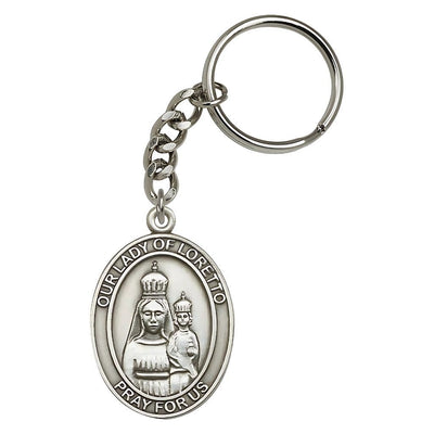 Pewter Engravable Oval Our Lady of Loretto Key Chain, Measures 1 7/8 x 11/4, Bliss Manufacturing