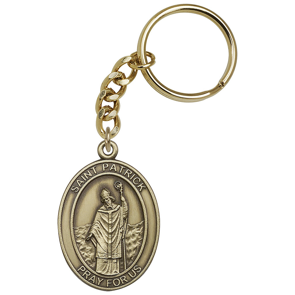 Gold Engravable Oval St Patrick Key Chain