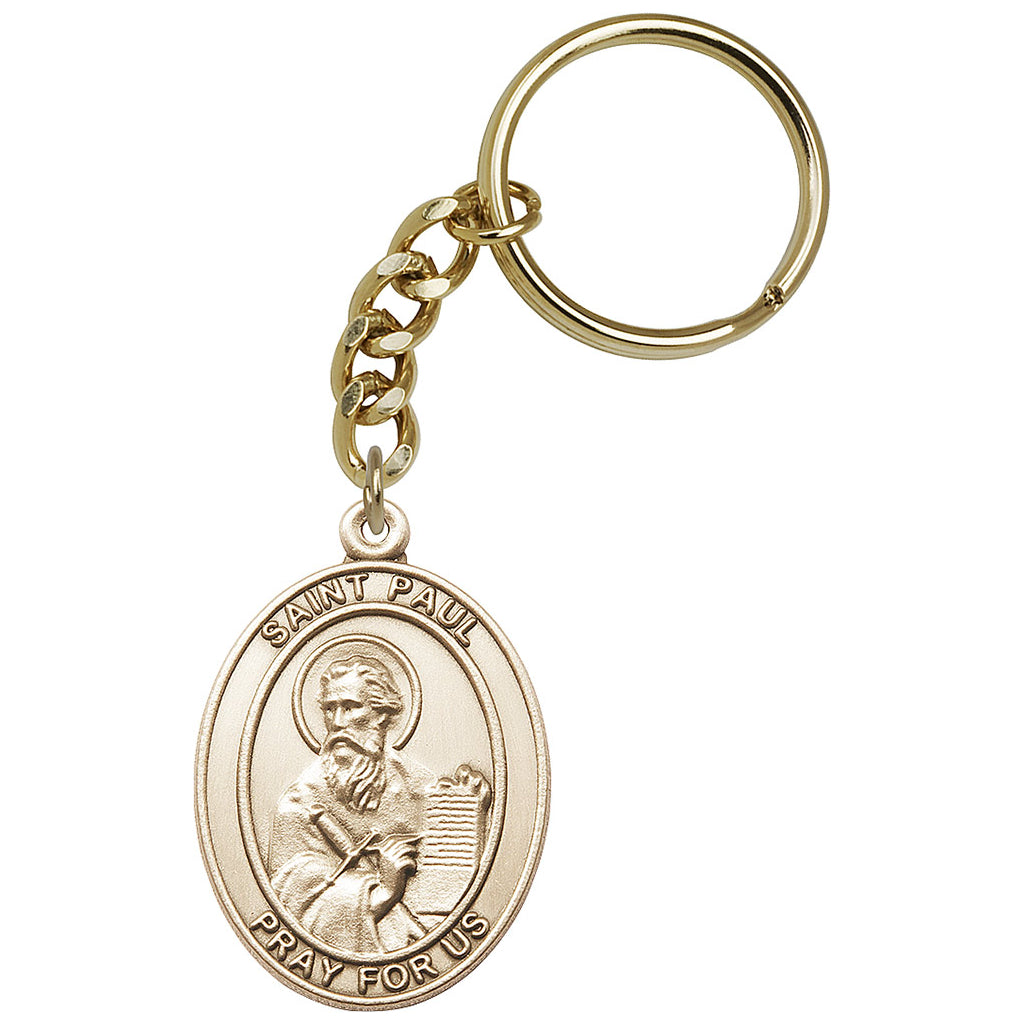 Gold Engravable Oval St Paul the Apostle Key Chain