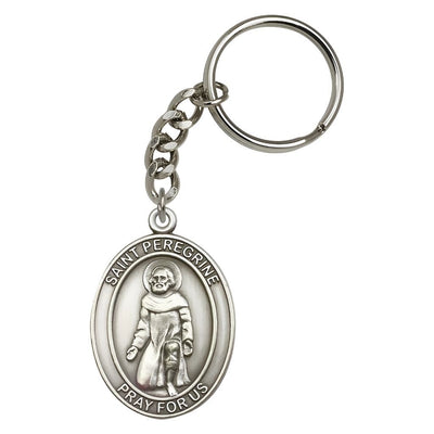 St. Peregrine Engravable Oval Pewter Key Chain, Measures 1 7/8 x 11/4, Bliss Manufacturing