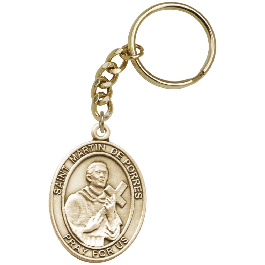 Gold Engravable Oval St Martin de Porres Key Chain