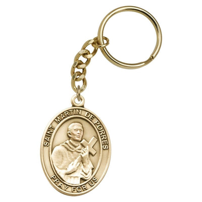 Gold Engravable Oval St Martin de Porres Key Chain, Measures 1 7/8 x 11/4, Bliss Manufacturing