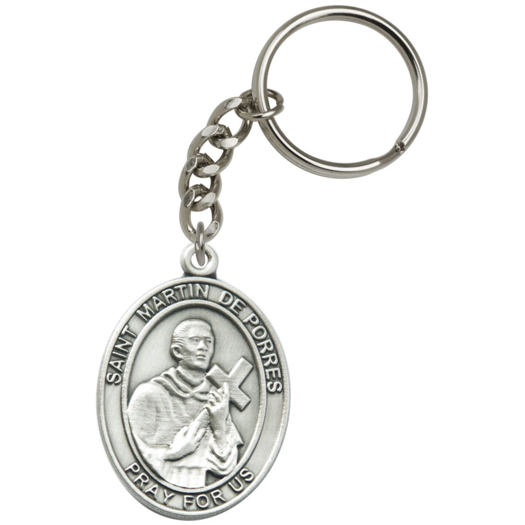 Pewter Engravable Oval St Martin de Porres Key Chain