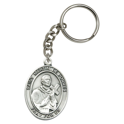 Pewter Engravable Oval St Martin de Porres Key Chain, Measures 1 7/8 x 11/4, Bliss Manufacturing
