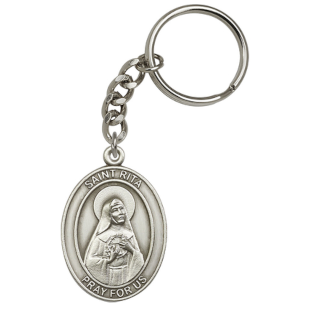 Bliss Manufacturing Engravable Oval St Rita of Cascia Key Chain