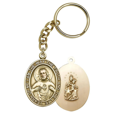 Sacred Heart of Jesus Scapular Key Chain in Gold Oxide, Measures 1 7/8 x 11/4, Bliss Manufacturing