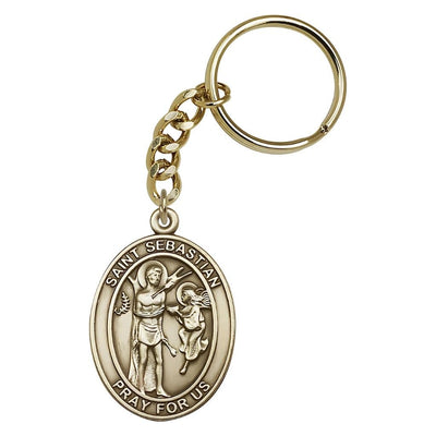 St. Sebastian Engravable Oval Gold Tone Key Chain, Measures 1 7/8 x 11/4, Bliss Manufacturing