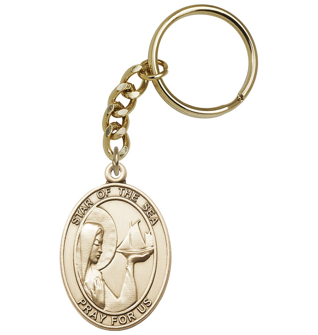 Bliss Manufacturing Engravable Oval Our Lady Star of the Sea Gold Key Chain,