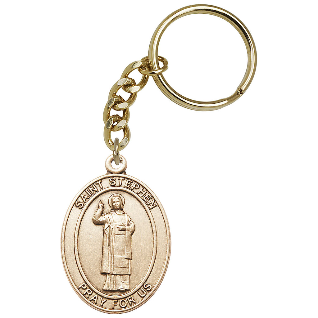 Gold Oval Stephen the Martyr Key Chain