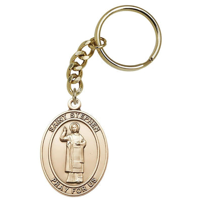 Gold Oval St. Stephen the Martyr Key Chain, Measures 1 7/8 x 11/4, Bliss Manufacturing