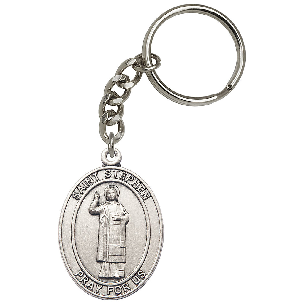 Pewter Oval Stephen the Martyr Key Chain