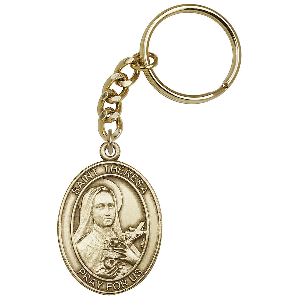 Gold Engravable Oval St Theresa Key Chain