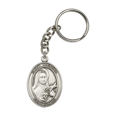 Pewter Engravable Oval St Theresa Key Chain, Measures 1 7/8 x 11/4, Bliss Manufacturing