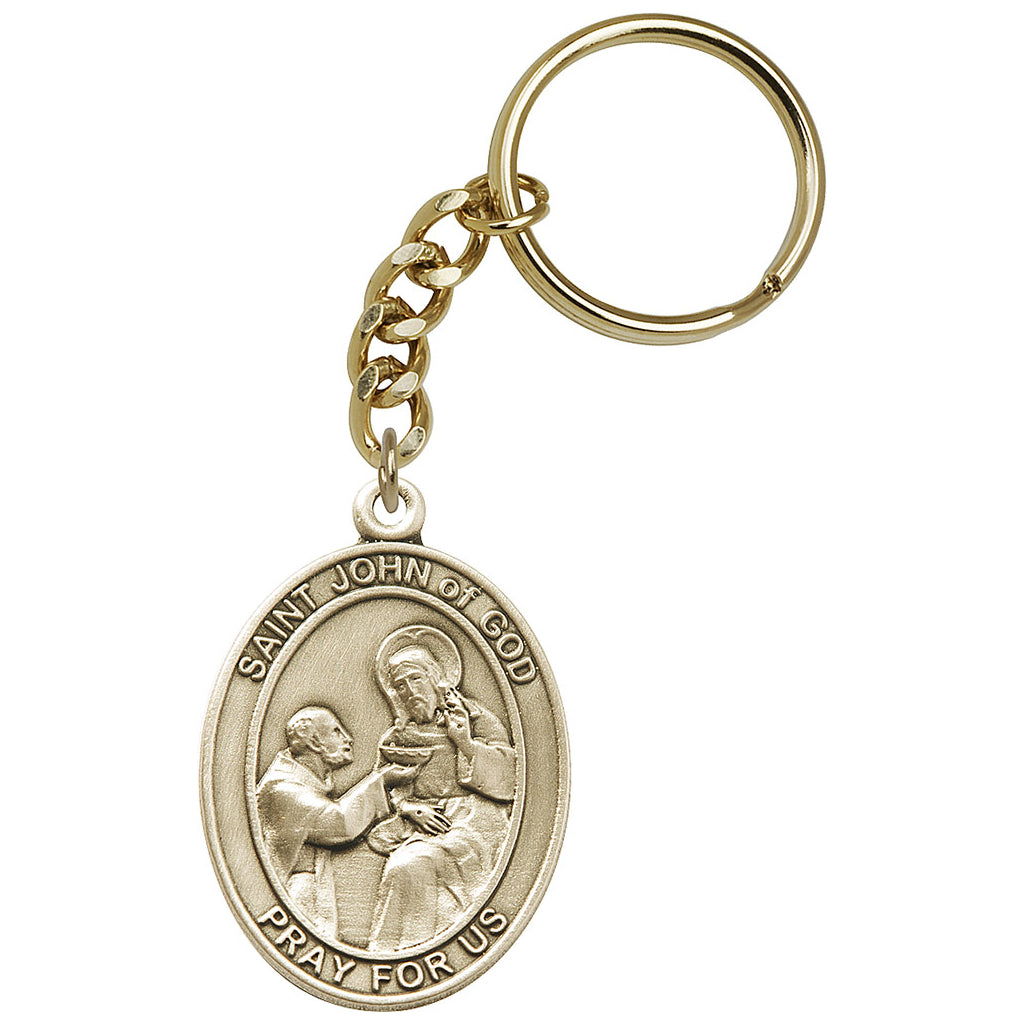 Gold Engravable Oval St John of God Key Chain