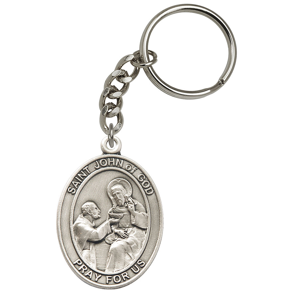 Pewter Engravable Oval St John of God Key Chain