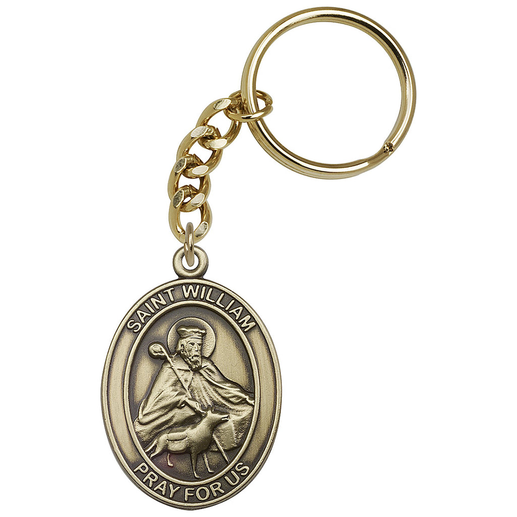 Gold Engravable Oval St William of Rochester Key Chain