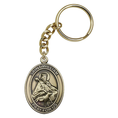 Gold Engravable Oval St William of Rochester Key Chain, Measures 1 7/8 x 11/4, Bliss Manufacturing
