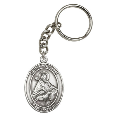 Pewter Engravable Oval St William of Rochester Key Chain, Measures 1 7/8 x 11/4, Bliss Manufacturing