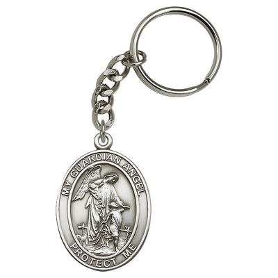 Silver Finish Guardian Angel Keychain, Measures 1 7/8 x 11/4, Bliss Manufacturing