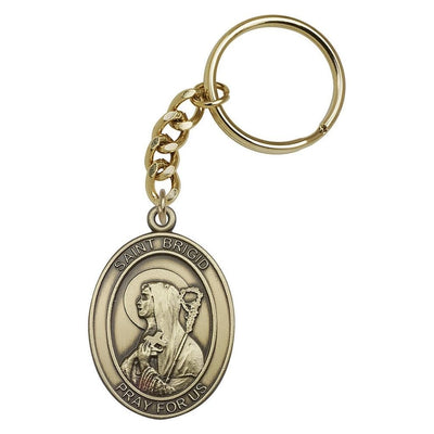 Gold Engravable Oval St Brigid of Ireland Key Chain, Measures 1 7/8 x 11/4, Bliss Manufacturing