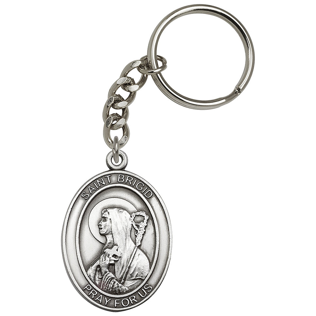 Pewter Engravable Oval St Brigid of Ireland Key Chain