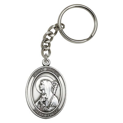 Pewter Engravable Oval St Brigid of Ireland Key Chain, Measures 1 7/8 x 11/4, Bliss Manufacturing