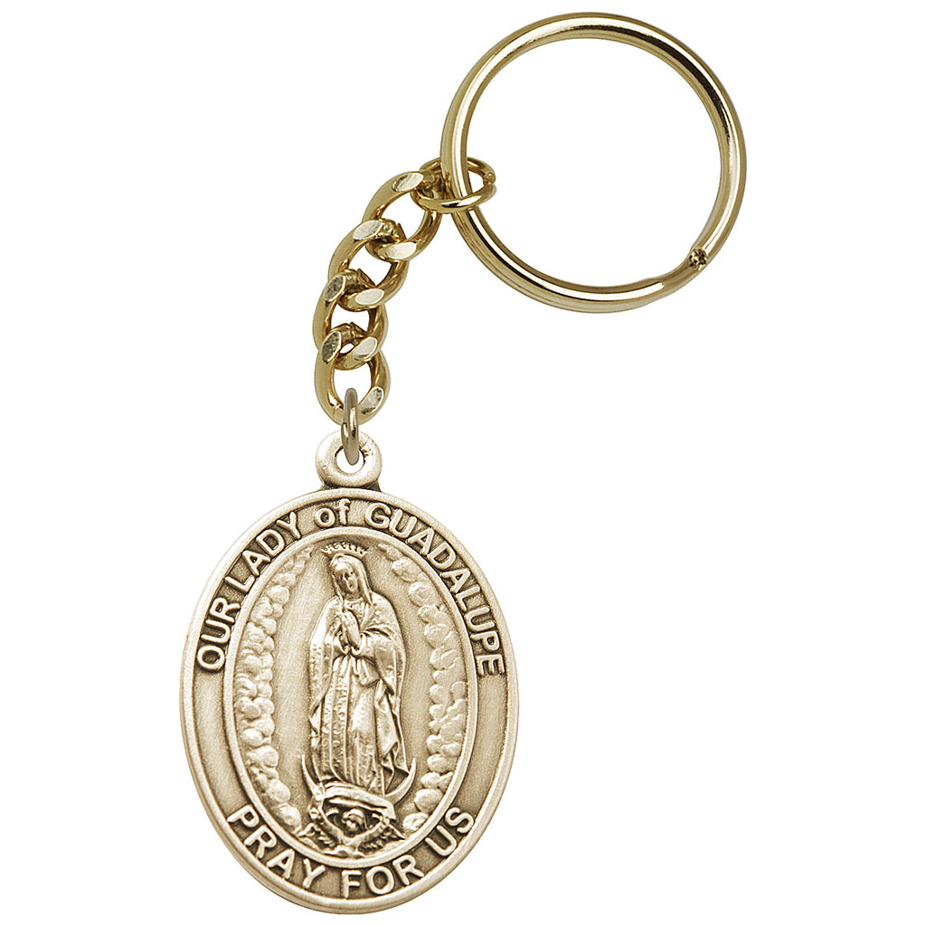 Gold Engravable Oval Our Lady of Guadalupe Key Chain