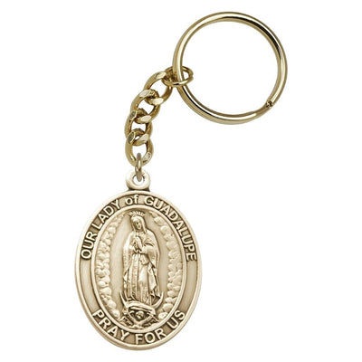 Gold Engravable Oval Our Lady of Guadalupe Key Chain, Measures 1 7/8 x 11/4, Bliss Manufacturing
