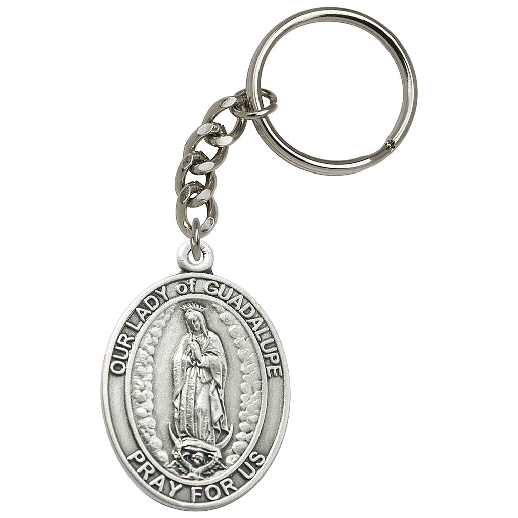 Pewter Engravable Oval Our Lady of Guadalupe Key Chain