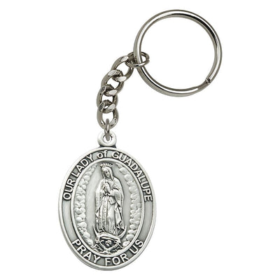 Pewter Engravable Oval Our Lady of Guadalupe Key Chain, Measures 1 7/8 x 11/4, Bliss Manufacturing