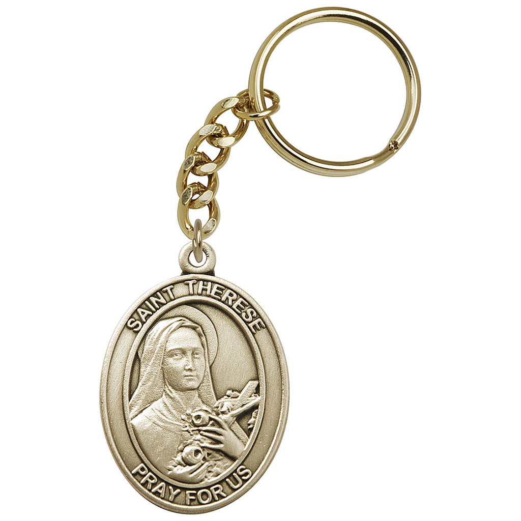 Gold Engravable Oval Therese of Lisieux Key Chain