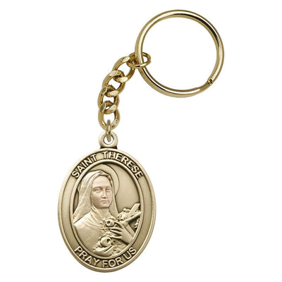 Gold Engravable Oval Therese of Lisieux Key Chain, Measures 1 7/8 x 11/4, Bliss Manufacturing
