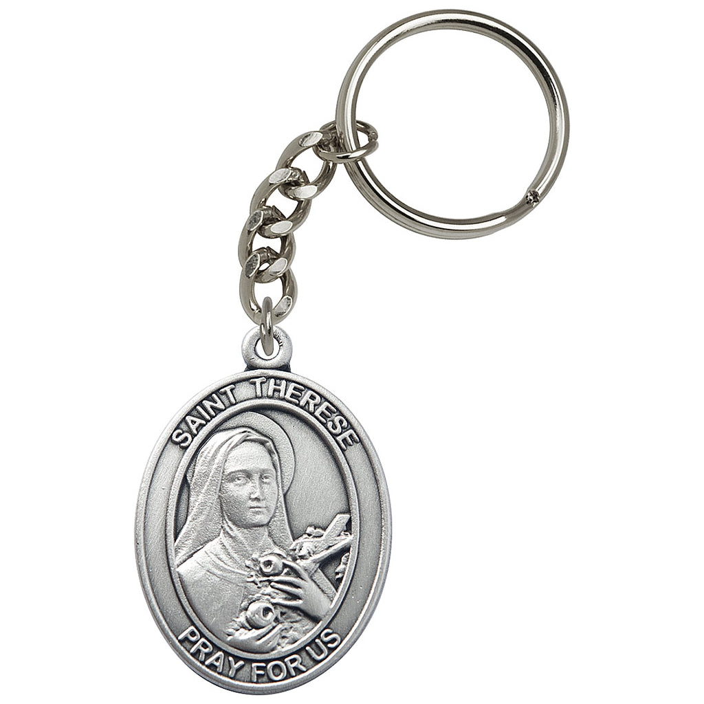 Pewter Engravable Oval Therese of Lisieux Key Chain