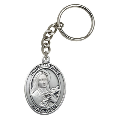 Pewter Engravable Oval Therese of Lisieux Key Chain, Measures 1 7/8 x 11/4, Bliss Manufacturing