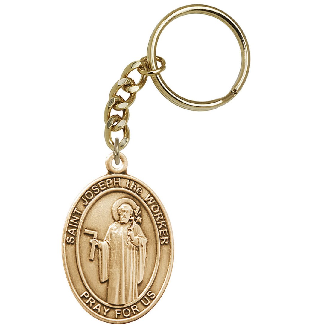 Gold Engravable Oval Joseph the Worker Key Chain