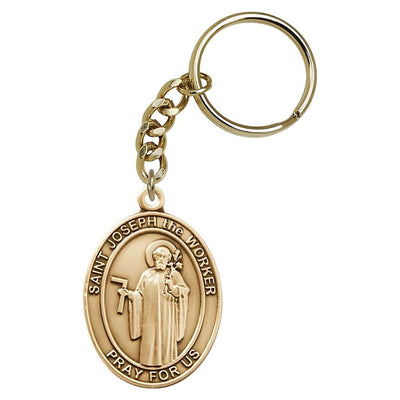 Gold Engravable Oval Joseph the Worker Key Chain, Measures 1 7/8 x 11/4, Bliss Manufacturing