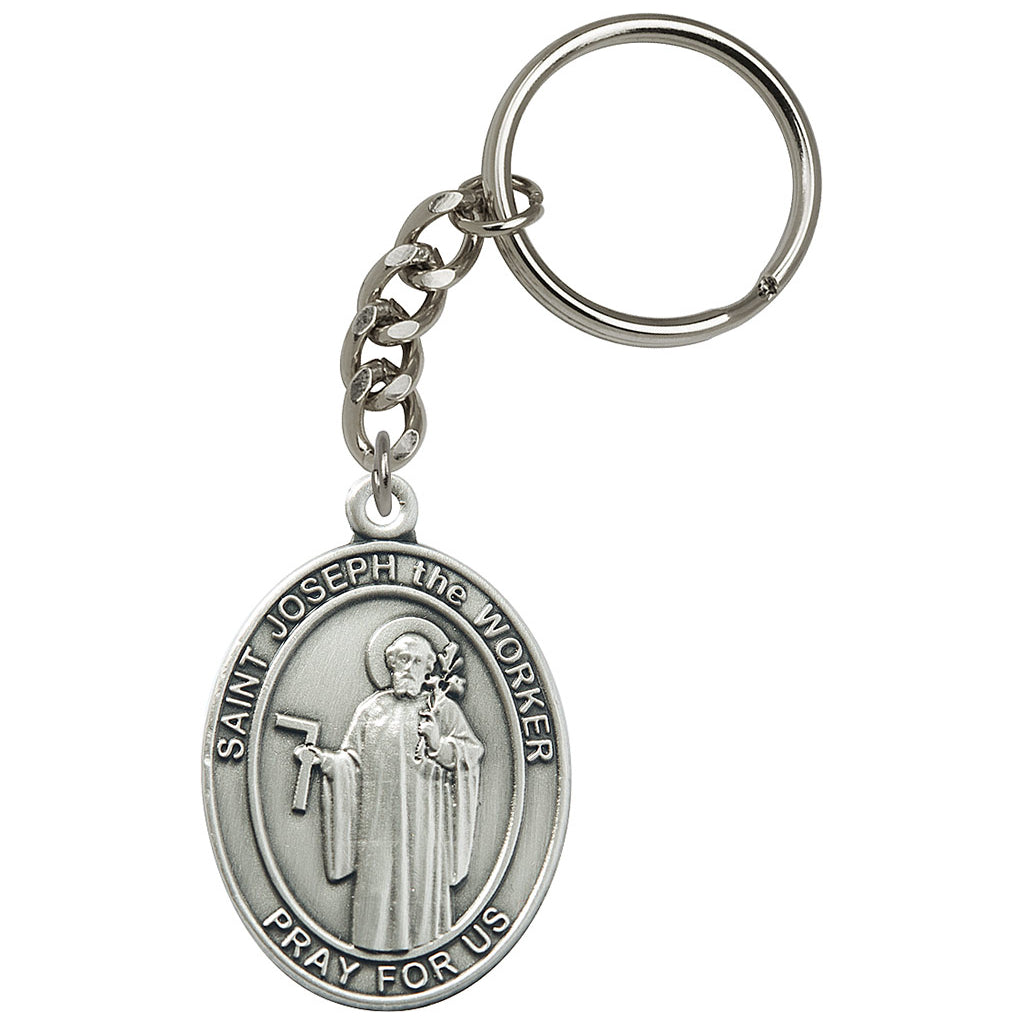 Pewter Engravable Oval Joseph the Worker Key Chain