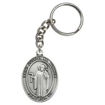 Pewter Engravable Oval Joseph the Worker Key Chain, Measures 1 7/8 x 11/4, Bliss Manufacturing