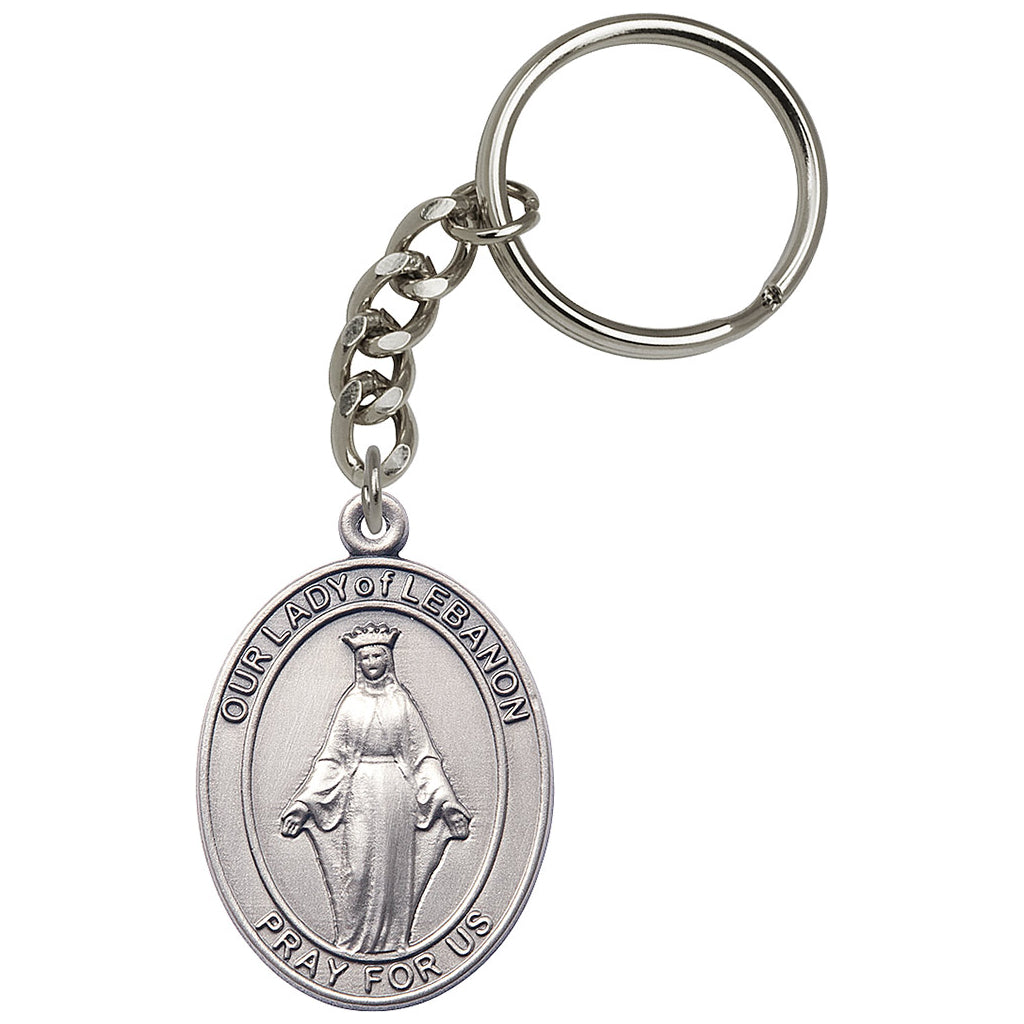 Pewter Engravable Oval Our Lady of Lebanon Key Chain